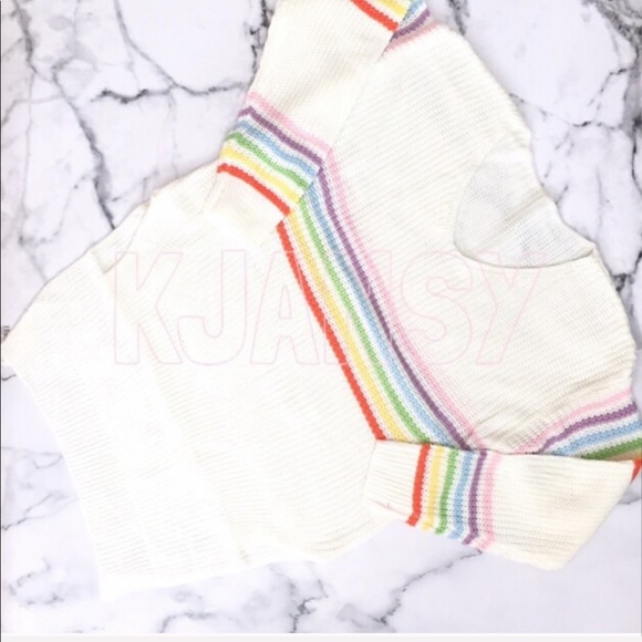 Bohemian Pastel Rainbow Stripe Sweater Top - Picture 6 of 8
